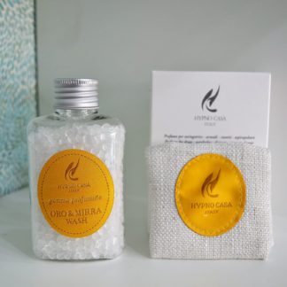 Gemme profumate 60 gr e sacchetto in tessuto"oro & mirra wash" hypno casa