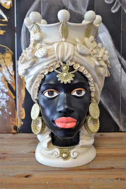 Testa di moro in resina "Donna" h. 42 crema/oro Palais Royal